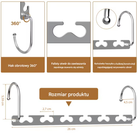 6-otworowy wieszak na ubrania – Metalowy, oszczędzający miejsce uchwyt do szafy 6-otworowy wieszak na ubrania – Metalowy, oszczędzający miejsce uchwyt do szafy